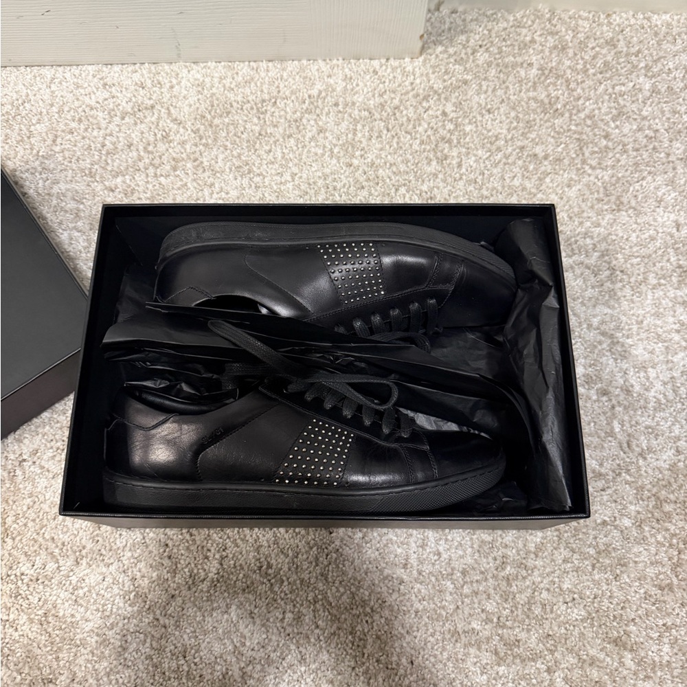 Saint Laurent (YSL) Black Leather Studded Sneakers size 7 - Picture 14 of 15